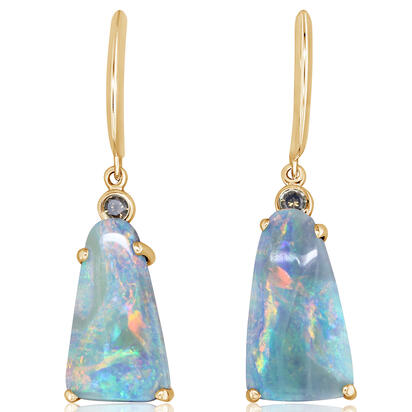 18K Yellow Gold Australian Boulder Opal Earrings with 14K Yellow Gold Lever Backs 18K Yellow Gold Australian Boulder Opal Earrings with 14K Yellow Gold Lever Backs