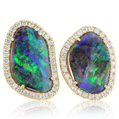 14K Yellow Gold Australian Boulder Opal/Diamond Earrings 14K Yellow Gold Australian Boulder Opal/Diamond Earrings