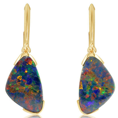 14K Yellow Gold Australian Opal Doublet Earrings 14K Yellow Gold Australian Opal Doublet Earrings
