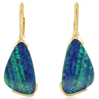 14K Yellow Gold Australian Opal Doublet Earrings 14K Yellow Gold Australian Opal Doublet Earrings