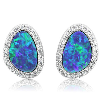 14K White Gold Australian Opal Doublet/Diamond Neckpiece 14K White Gold Australian Opal Doublet/Diamond Neckpiece