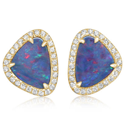 14K Yellow Gold Australian Opal Doublet/Diamond 14K Yellow Gold Australian Opal Doublet/Diamond