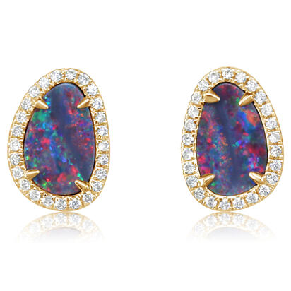 14K Yellow Gold Australian Opal Doublet/Diamond 14K Yellow Gold Australian Opal Doublet/Diamond