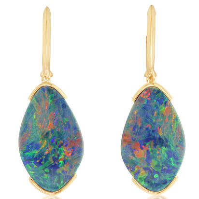 14K Yellow Gold Australian Opal Doublet Earrings 14K Yellow Gold Australian Opal Doublet Earrings
