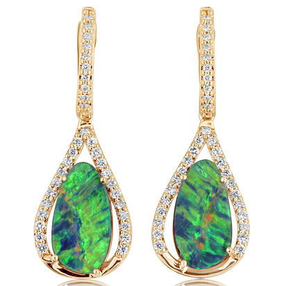 14K White Gold Australian Opal Doublet/Diamond Earrings 14K White Gold Australian Opal Doublet/Diamond Earrings