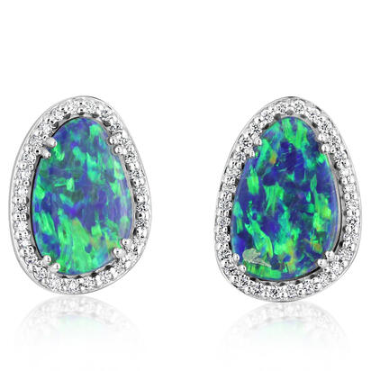 14K Yellow Gold Australian Boulder Opal/Diamond Earrings 14K Yellow Gold Australian Boulder Opal/Diamond Earrings