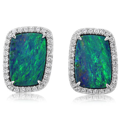 14K White Gold Australian Opal Doublet/Diamond Earrings 14K White Gold Australian Opal Doublet/Diamond Earrings