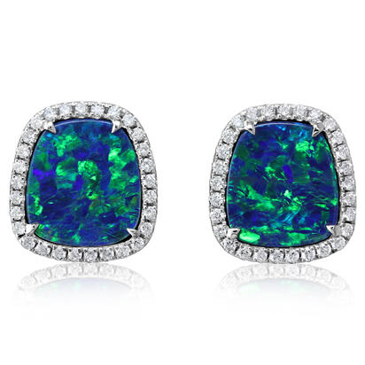 14K White Gold Australian Opal Doublet/Diamond Earrings 14K White Gold Australian Opal Doublet/Diamond Earrings
