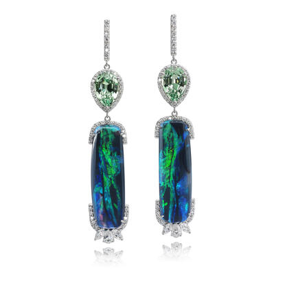 18K White Gold Australian Black Opal/Tsavorite Earrings 18K White Gold Australian Black Opal/Tsavorite Earrings