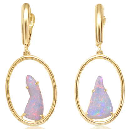 14K Yellow Gold Australian Opal Earrings 14K Yellow Gold Australian Opal Earrings