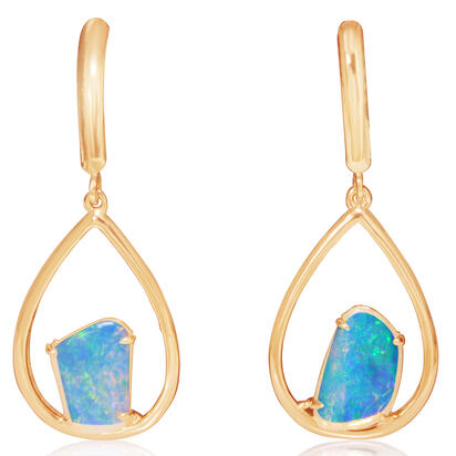 14K Yellow Gold Australian Opal Earrings 14K Yellow Gold Australian Opal Earrings