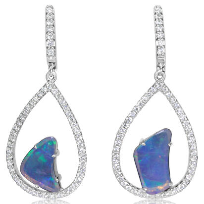 14K White Gold Australian Opal/Diamond Earrings 14K White Gold Australian Opal/Diamond Earrings