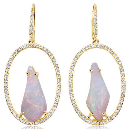 14K Yellow Gold Australian Opal/Diamond Earrings 14K Yellow Gold Australian Opal/Diamond Earrings