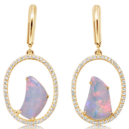 14K Yellow Gold Australian Opal/Diamond Earrings 14K Yellow Gold Australian Opal/Diamond Earrings