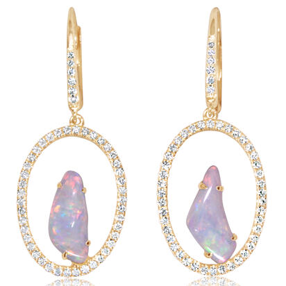 14K Yellow Gold Australian Opal/Diamond Earrings 14K Yellow Gold Australian Opal/Diamond Earrings