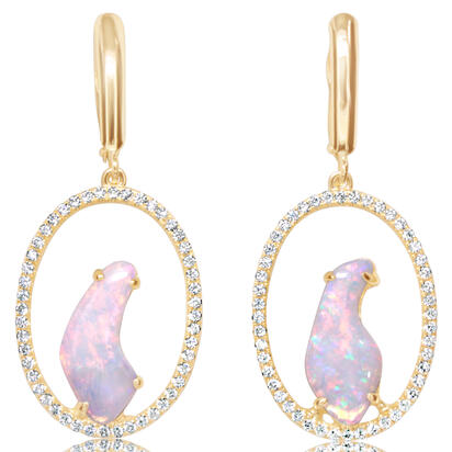 14K Yellow Gold Australian Opal/Diamond Earrings 14K Yellow Gold Australian Opal/Diamond Earrings