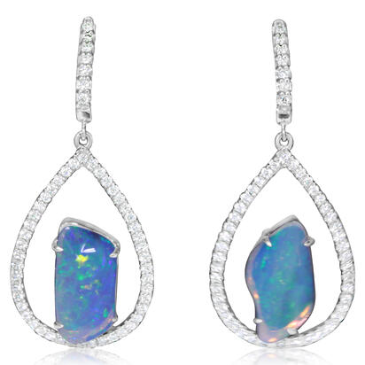 14K White Gold Australian Opal/Diamond Earrings 14K White Gold Australian Opal/Diamond Earrings