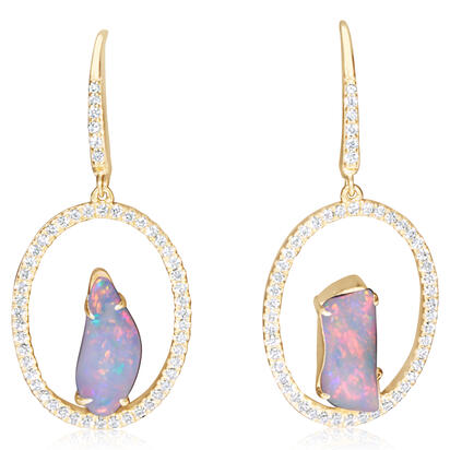 14K Yellow Gold Australian Opal/Diamond Earrings 14K Yellow Gold Australian Opal/Diamond Earrings