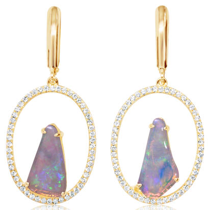 14K Yellow Gold Australian Opal/Diamond Earrings 14K Yellow Gold Australian Opal/Diamond Earrings
