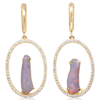 14K Yellow Gold Australian Opal/Diamond Earrings 14K Yellow Gold Australian Opal/Diamond Earrings