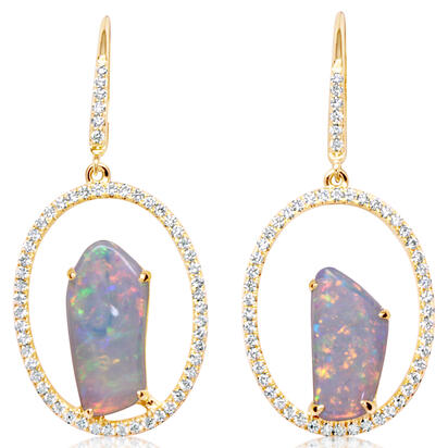 14K Yellow Gold Australian Opal/Diamond Earrings 14K Yellow Gold Australian Opal/Diamond Earrings