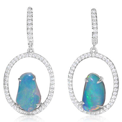 14K White Gold Australian Opal/Diamond Earrings 14K White Gold Australian Opal/Diamond Earrings