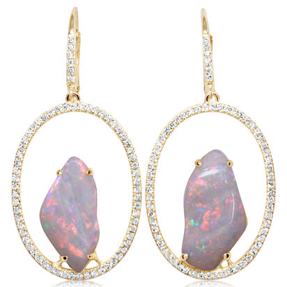 14K Yellow Gold Australian Opal/Diamond Earrings 14K Yellow Gold Australian Opal/Diamond Earrings