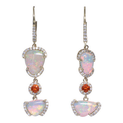 14K Yellow Gold Australian Opal/Fire Opal/Diamond Earrings 14K Yellow Gold Australian Opal/Fire Opal/Diamond Earrings