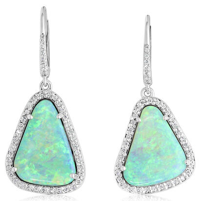 14K White Gold Australian Opal/Diamond Earrings 14K White Gold Australian Opal/Diamond Earrings