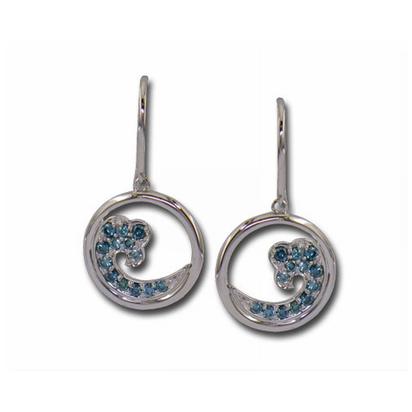 14K White Gold Nature Blue Diamond Wave 15mm Earrings 14K White Gold Nature Blue Diamond Wave 15mm Earrings