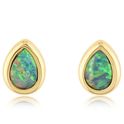 14K Yellow Gold 6x4 Pear Australian Opal Doublet Earrings 14K Yellow Gold 6x4 Pear Australian Opal Doublet Earrings