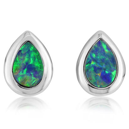14K White Gold 6x4 Pear Australian Opal Doublet Earrings 14K White Gold 6x4 Pear Australian Opal Doublet Earrings