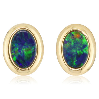 14K Yellow Gold 4x6 Oval Australian Opal Doublet Earrings 14K Yellow Gold 4x6 Oval Australian Opal Doublet Earrings