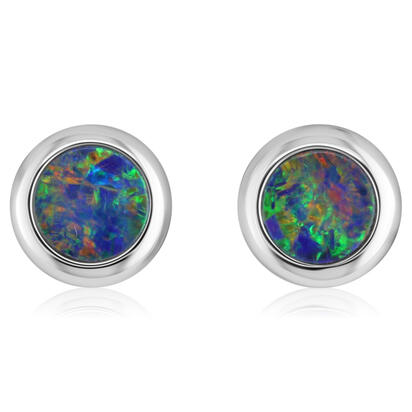 14K Rose Gold 5mm Round Australian Opal Earrings 14K Rose Gold 5mm Round Australian Opal Earrings