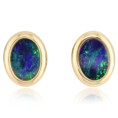 14K Yellow Gold 5x7 Oval Australian Opal Doublet Earrings 14K Yellow Gold 5x7 Oval Australian Opal Doublet Earrings