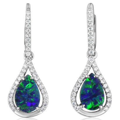 14K White Gold Australian Opal Doublet/Diamond Earrings 14K White Gold Australian Opal Doublet/Diamond Earrings