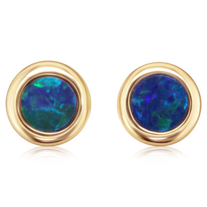 14K Yellow Gold 4mm Round Australian Opal Doublet Earrings 14K Yellow Gold 4mm Round Australian Opal Doublet Earrings