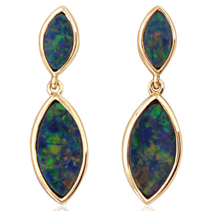 14K Yellow Gold 10x5/6x3 Marquis Australian Opal Doublet Earrings 14K Yellow Gold 10x5/6x3 Marquis Australian Opal Doublet Earrings