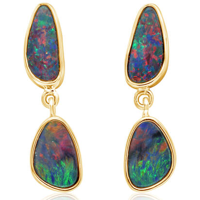 14K White Gold Australian Opal Doublet Earrings 14K White Gold Australian Opal Doublet Earrings