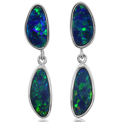 14K White Gold Australian Opal Doublet Earrings 14K White Gold Australian Opal Doublet Earrings