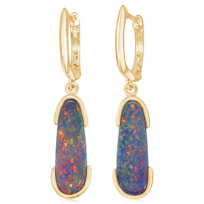 14K Yellow Gold Australian Opal Doublet Earrings 14K Yellow Gold Australian Opal Doublet Earrings