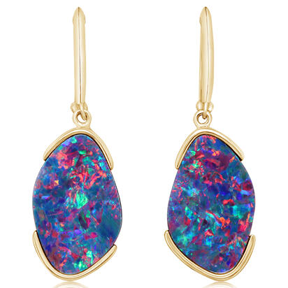 14K Yellow Gold Australian Opal Doublet Earrings 14K Yellow Gold Australian Opal Doublet Earrings