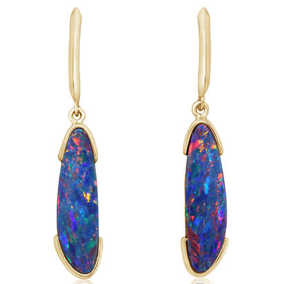14K Yellow Gold Australian Opal Doublet Earrings 14K Yellow Gold Australian Opal Doublet Earrings