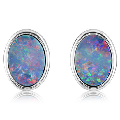 Sterling Silver Australian Red Opal Doublet Earrings Sterling Silver Australian Red Opal Doublet Earrings