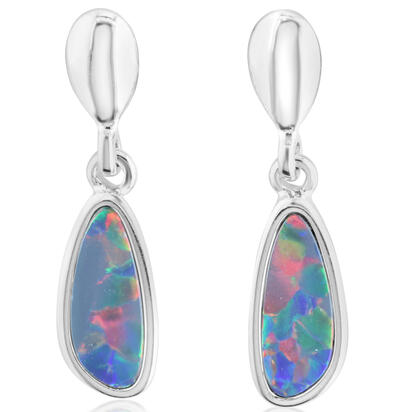 Sterling Silver Australian Red Opal Doublet Dangle Earrings Sterling Silver Australian Red Opal Doublet Dangle Earrings