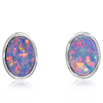 Sterling Silver Australian Red Opal Doublet Earrings Sterling Silver Australian Red Opal Doublet Earrings
