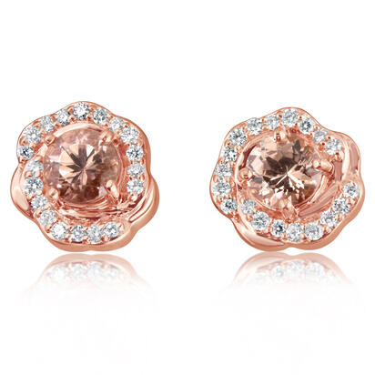 14K Rose Gold Lotus Garnet/Diamond Earrings 14K Rose Gold Lotus Garnet/Diamond Earrings