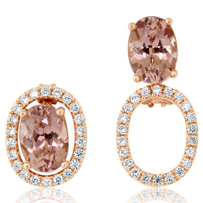 14K Rose Gold 5x7 Oval Lotus Garnet/Diamond Earrings Set 14K Rose Gold 5x7 Oval Lotus Garnet/Diamond Earrings Set