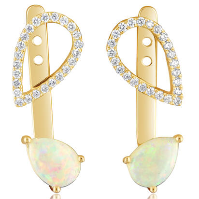 14K Yellow Gold Australian Opal/Diamond Earrings 14K Yellow Gold Australian Opal/Diamond Earrings