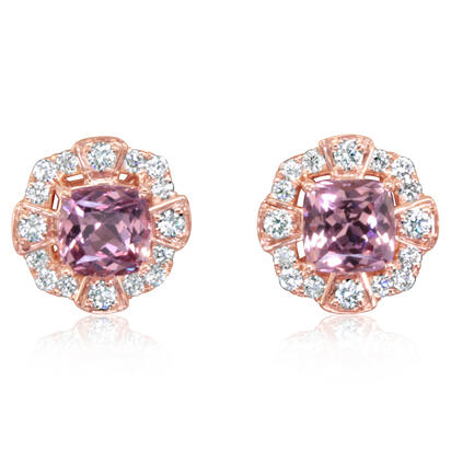 14K Rose Gold Lotus Garnet/Diamond Earrings 14K Rose Gold Lotus Garnet/Diamond Earrings